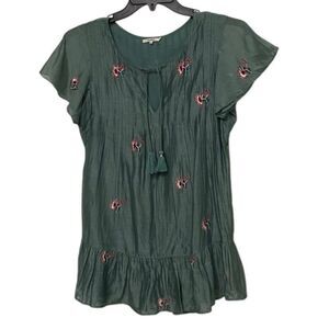 Tularosa Carson Caledon Green Silk Cotton Embroidered Mini Dress Womens Size XS